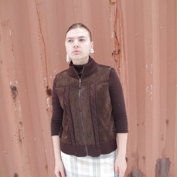 Beautiful  Vintage Chocolate Brown Front Leather Vest Size small, back and trim - Picture 11 of 13